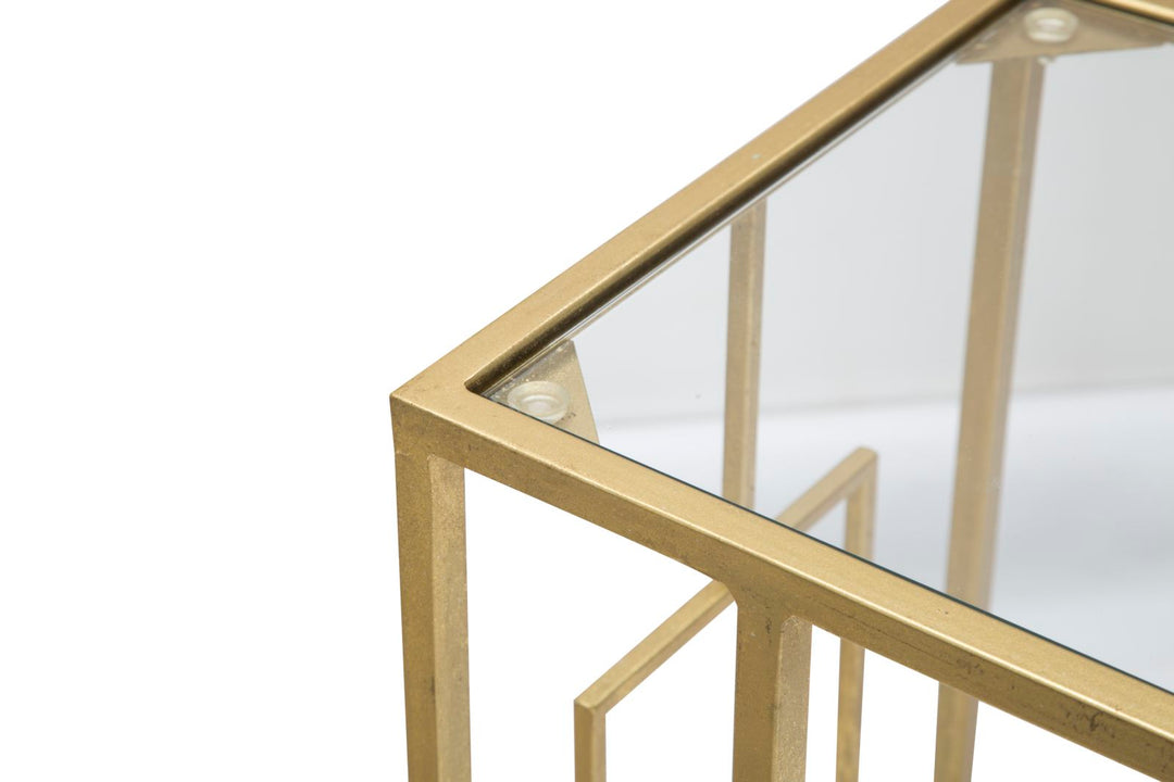 Kleiner rechteckiger Tisch aus Metall und Glas in Gold