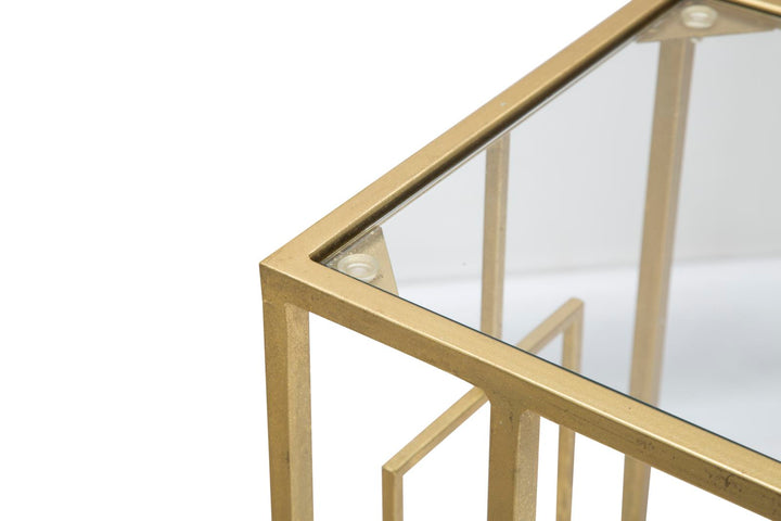 Kleiner rechteckiger Tisch aus Metall und Glas in Gold
