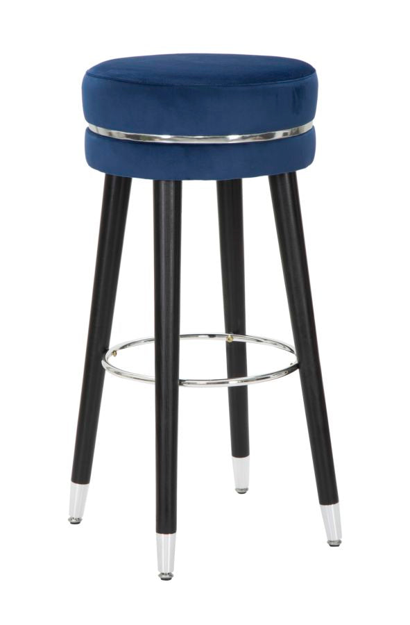 Barhocker aus blauem und silbernem Samt mit schwarzen Beinen