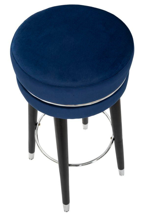 Barhocker aus blauem und silbernem Samt mit schwarzen Beinen