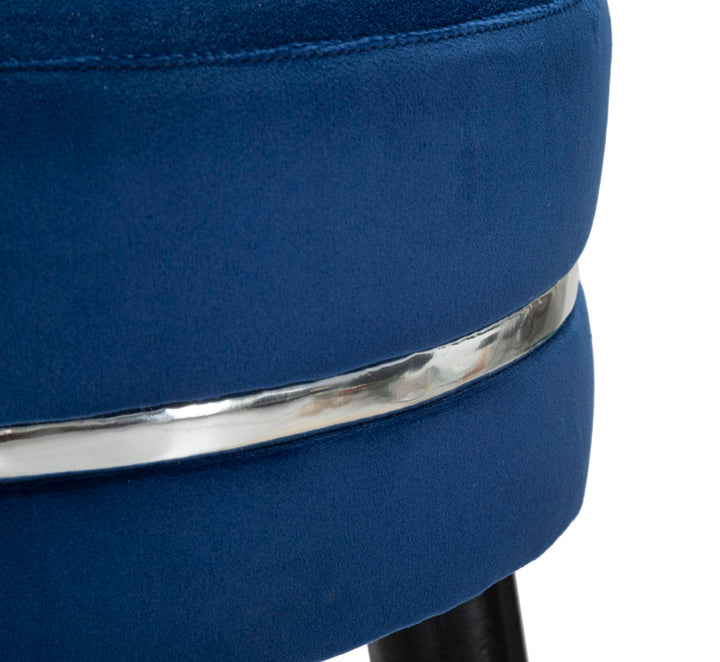 Barhocker aus blauem und silbernem Samt mit schwarzen Beinen