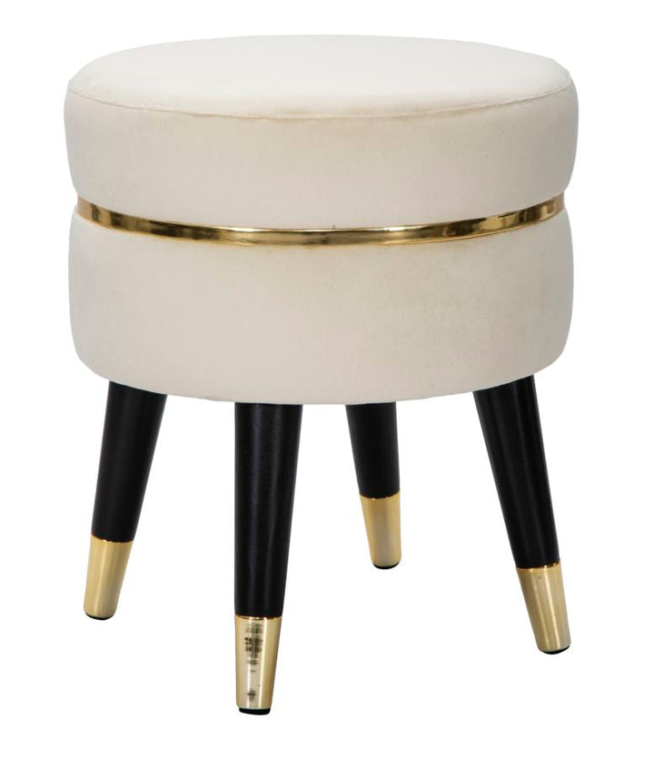 Creme Samt Rundhocker Mit Goldbasis Paris Akzentsitz