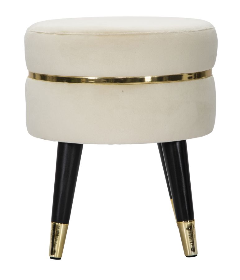 Creme Samt Rundhocker Mit Goldbasis Paris Akzentsitz
