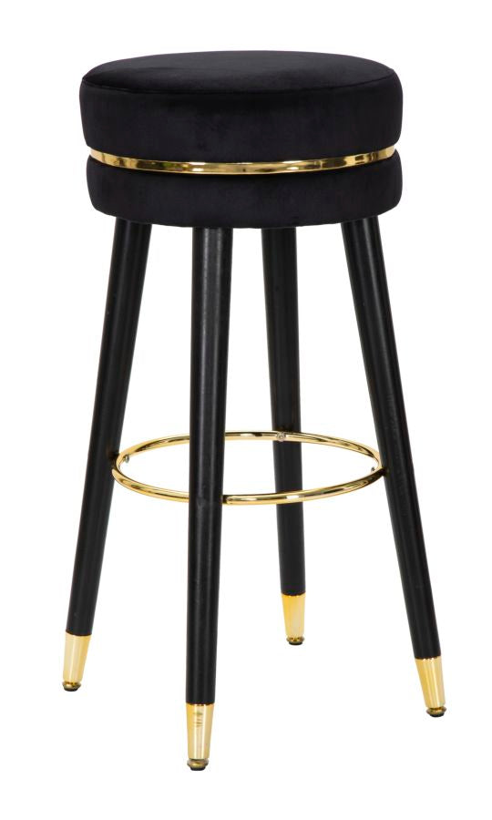Barhocker aus schwarzem und goldenem Samt mit schwarzen Beinen