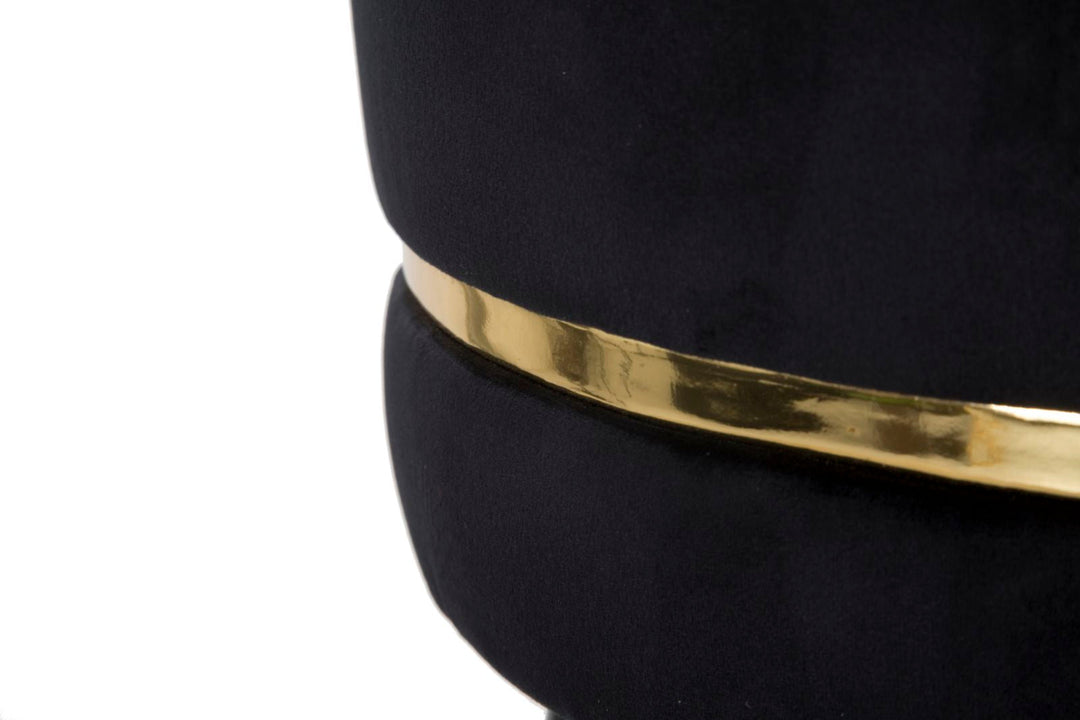 Barhocker aus schwarzem und goldenem Samt mit schwarzen Beinen
