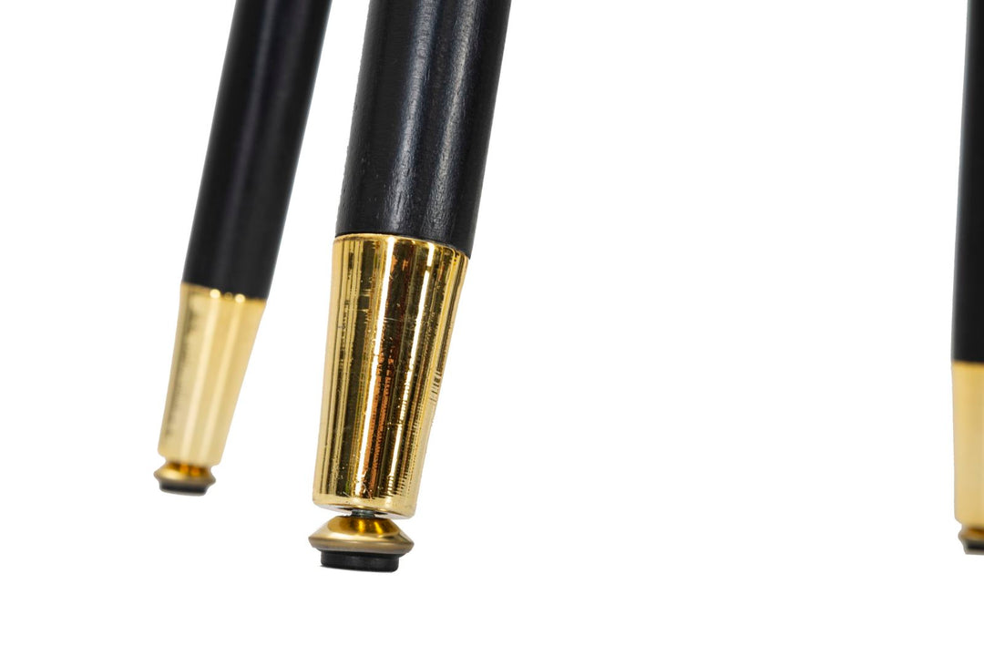 Barhocker aus schwarzem und goldenem Samt mit schwarzen Beinen
