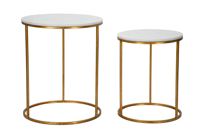 2er Set Beistelltische Kunstmarmorplatte Mit Goldbasis