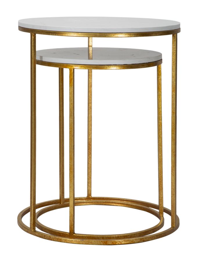 2er Set Beistelltische Kunstmarmorplatte Mit Goldbasis