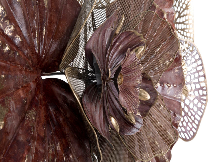 Gold & Rot Floral Wanddekoration