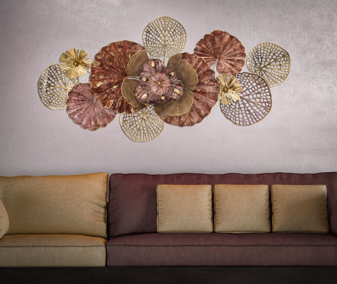 Gold & Rot Floral Wanddekoration