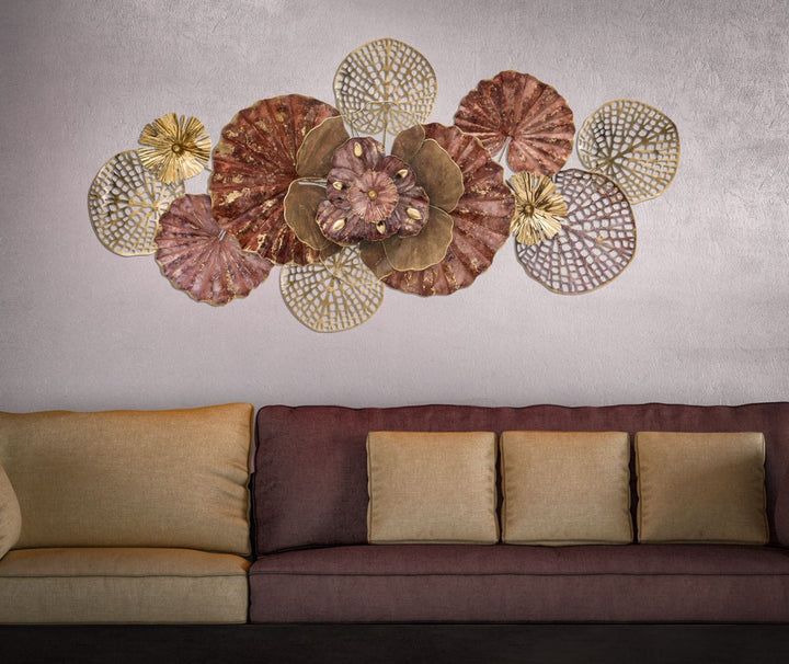 Gold & Rot Floral Wanddekoration