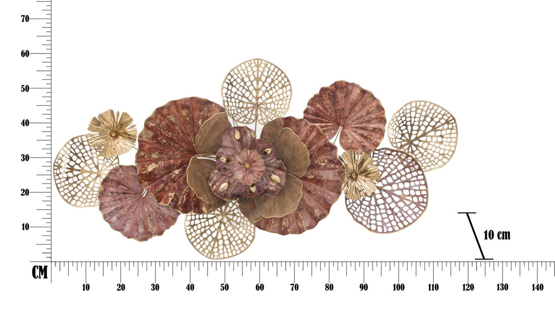 Gold & Rot Floral Wanddekoration