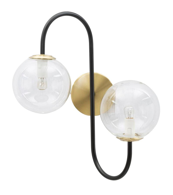 Gold und Schwarz Metall Wandlampe mit 2 Glühbirnen