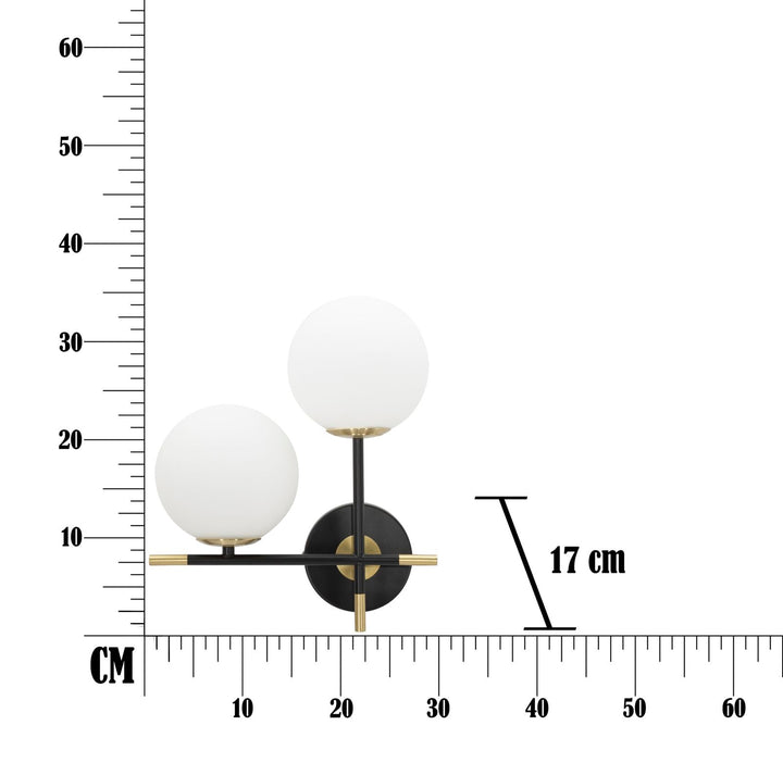 Gold und Schwarz Metall Wandlampe mit 2 Glühbirnen