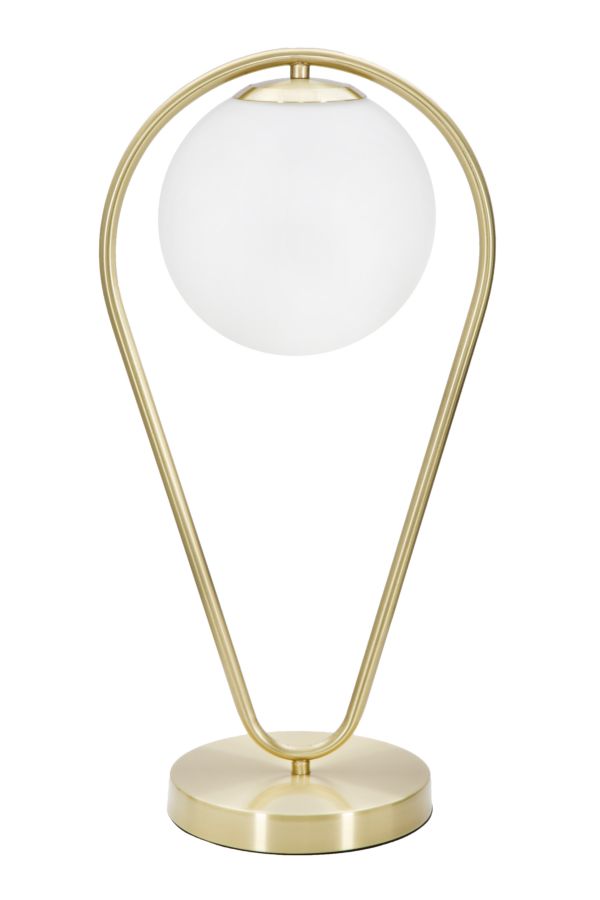 Goldfarbene tropfenförmige Tischlampe aus Metall