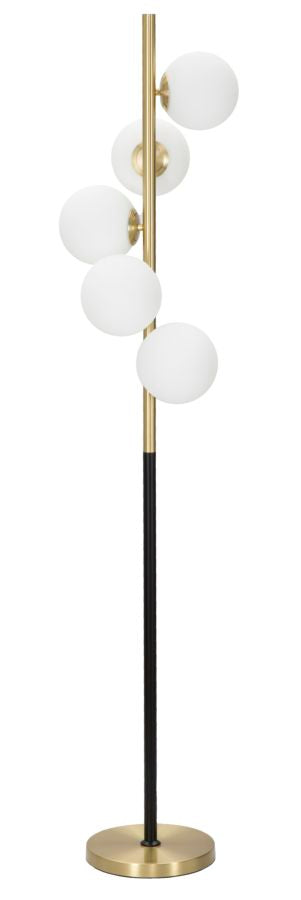 Stehlampe aus schwarzem und goldenem Metall mit 5 Glühbirnen