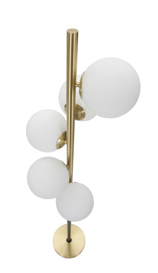 Stehlampe aus schwarzem und goldenem Metall mit 5 Glühbirnen