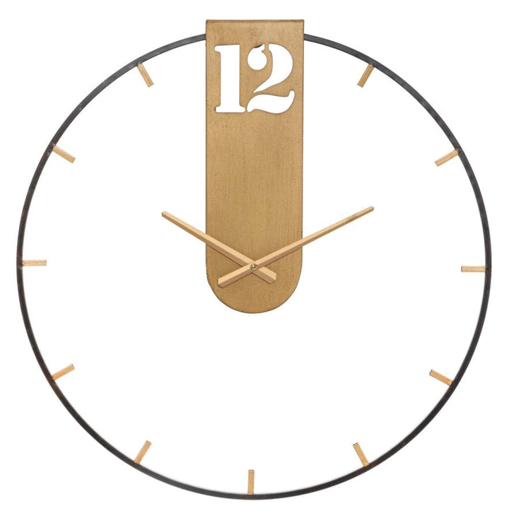 Bronzene und schwarze Wanduhr aus Metall