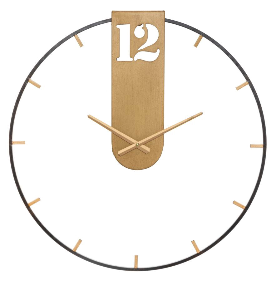 Bronzene und schwarze Wanduhr aus Metall