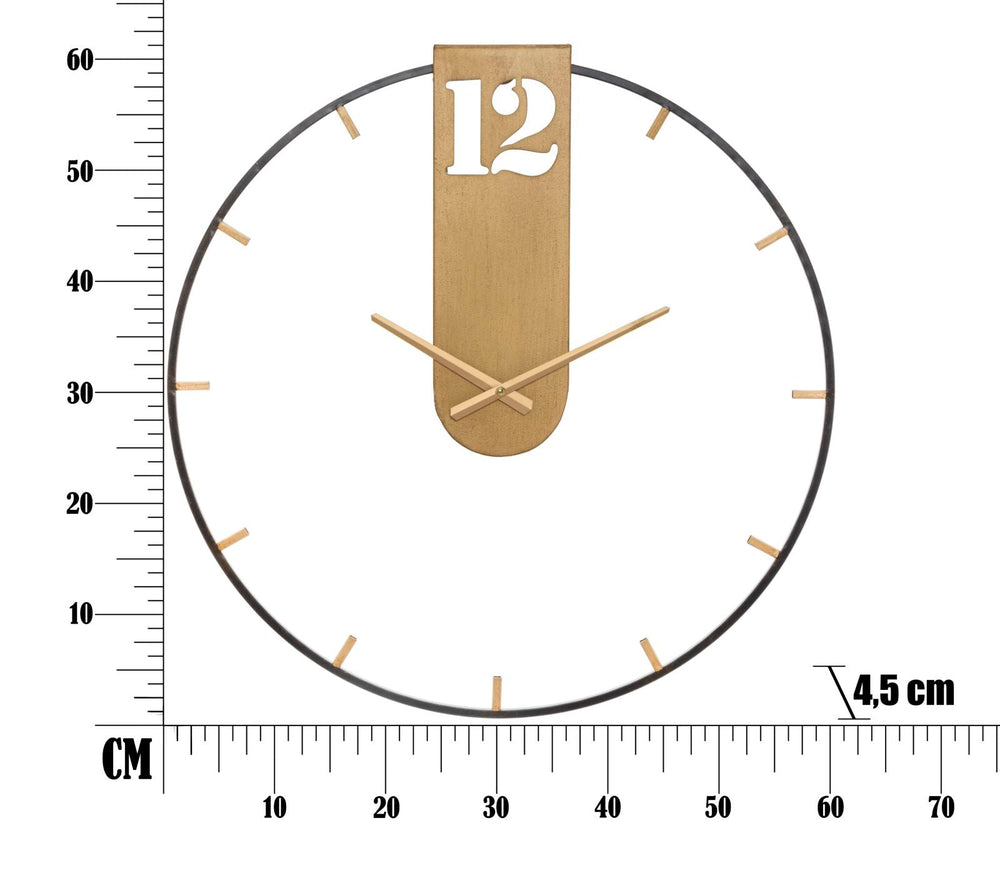 Bronzene und schwarze Wanduhr aus Metall