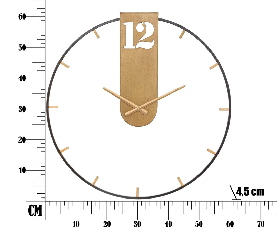 Bronzene und schwarze Wanduhr aus Metall