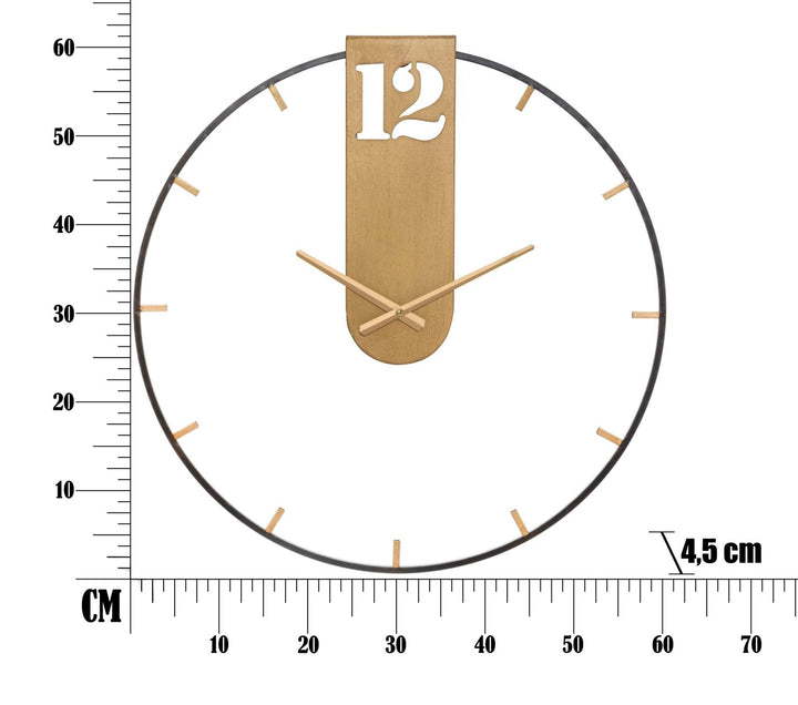 Bronzene und schwarze Wanduhr aus Metall