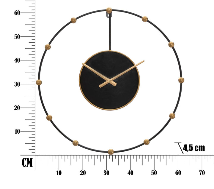 Bronzene und schwarze Wanduhr aus Metall