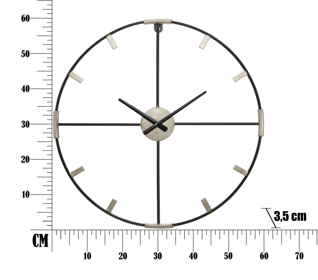 Silberne und schwarze Wanduhr aus Metall
