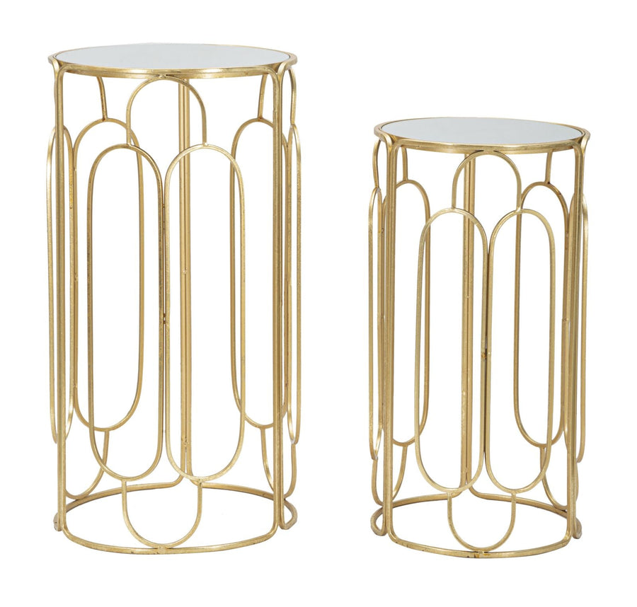 Kleiner runder Tisch aus Metall und Glas im 2er-Set in Gold