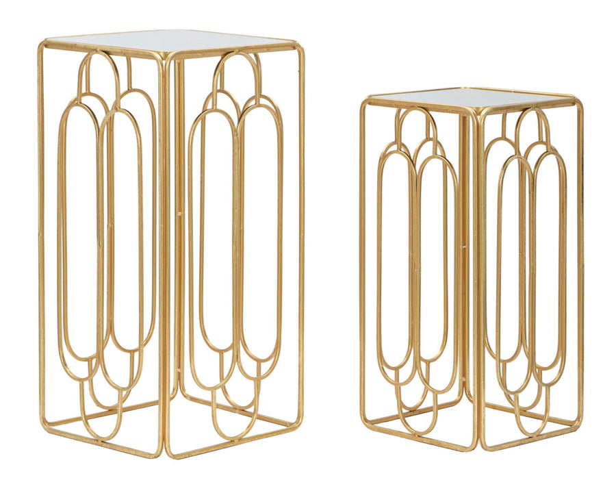 Kleiner rechteckiger Tisch aus goldfarbenem Metall und Glas im 2er-Set