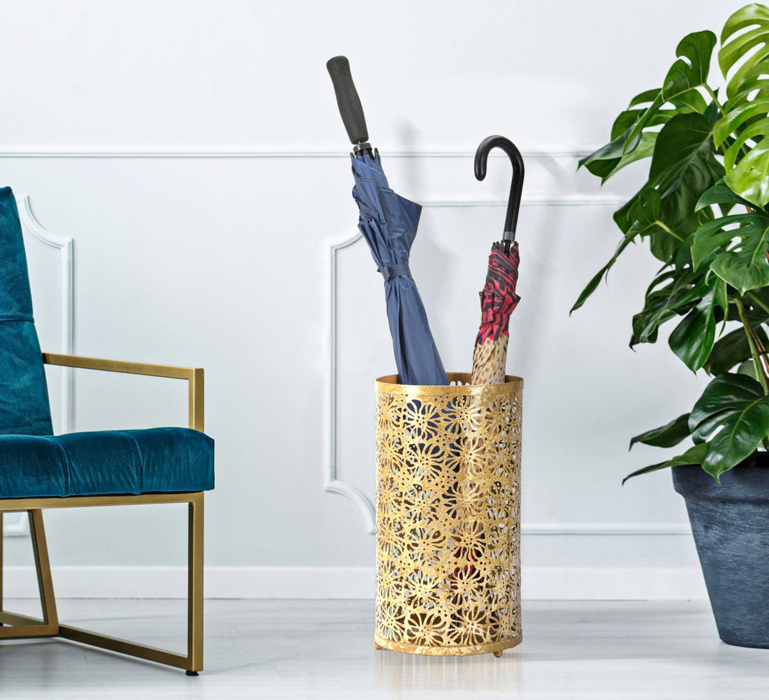 Regenschirmhalter mit Blumenmuster in Goldmetallic