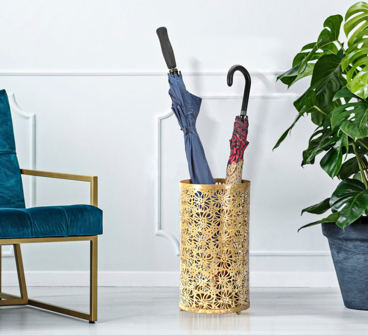 Regenschirmhalter mit Blumenmuster in Goldmetallic