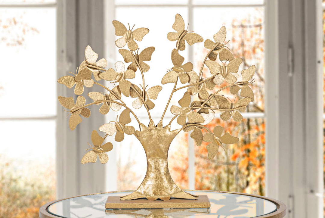 Goldene Holzblumen Dekoration (Moderne Skulptur)