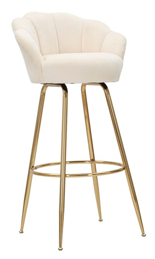 Barhocker aus cremefarbenem Samt mit goldenen Metallbeinen