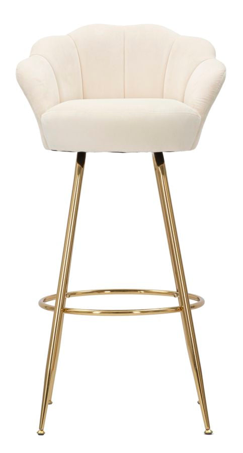 Barhocker aus cremefarbenem Samt mit goldenen Metallbeinen