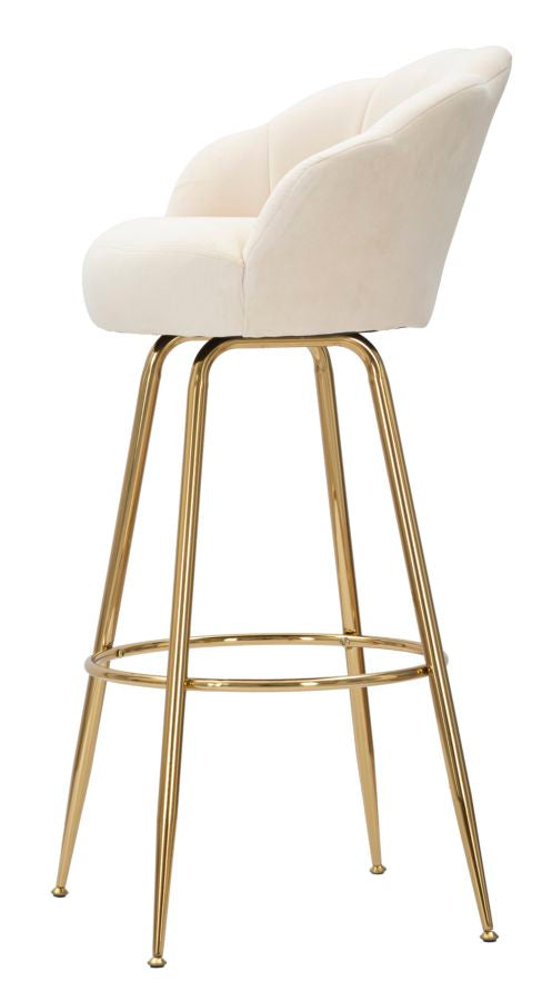 Barhocker aus cremefarbenem Samt mit goldenen Metallbeinen