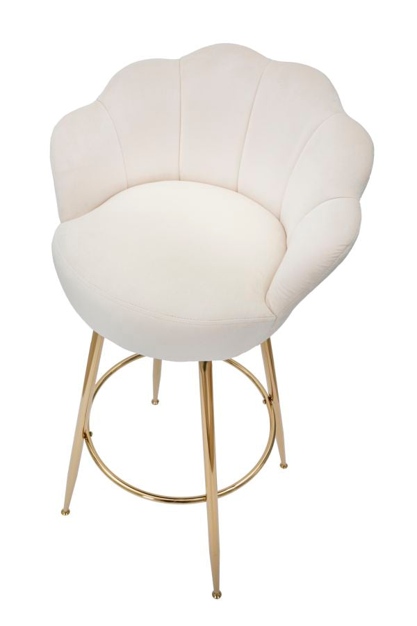 Barhocker aus cremefarbenem Samt mit goldenen Metallbeinen