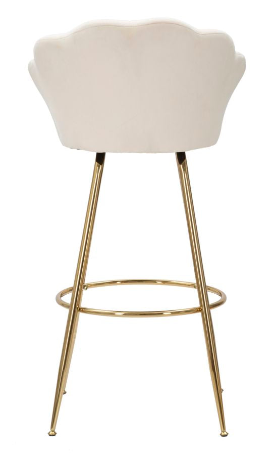 Barhocker aus cremefarbenem Samt mit goldenen Metallbeinen