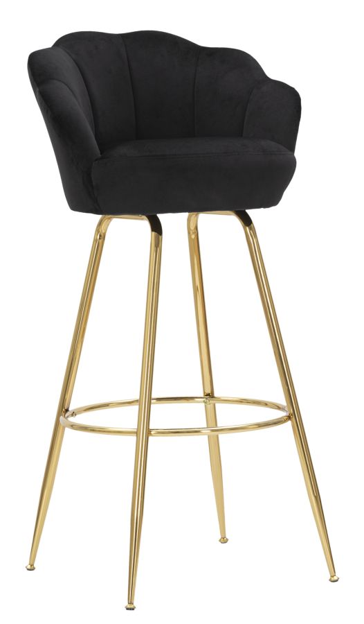 Barhocker aus schwarzem Samt mit goldenen Metallbeinen