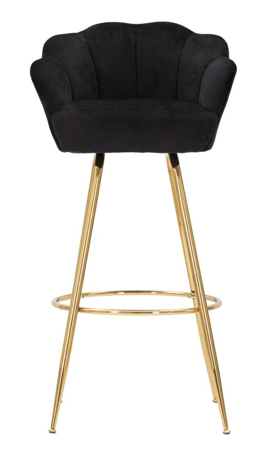 Barhocker aus schwarzem Samt mit goldenen Metallbeinen