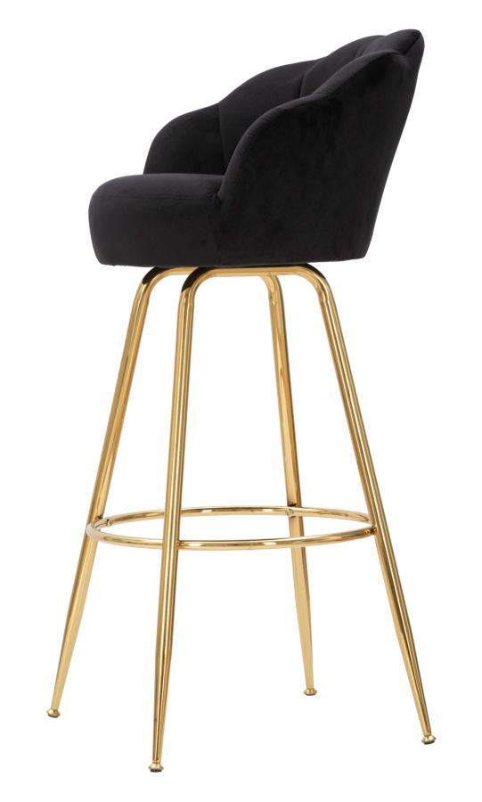 Barhocker aus schwarzem Samt mit goldenen Metallbeinen