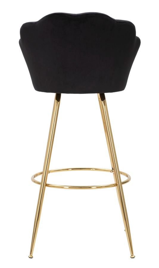 Barhocker aus schwarzem Samt mit goldenen Metallbeinen