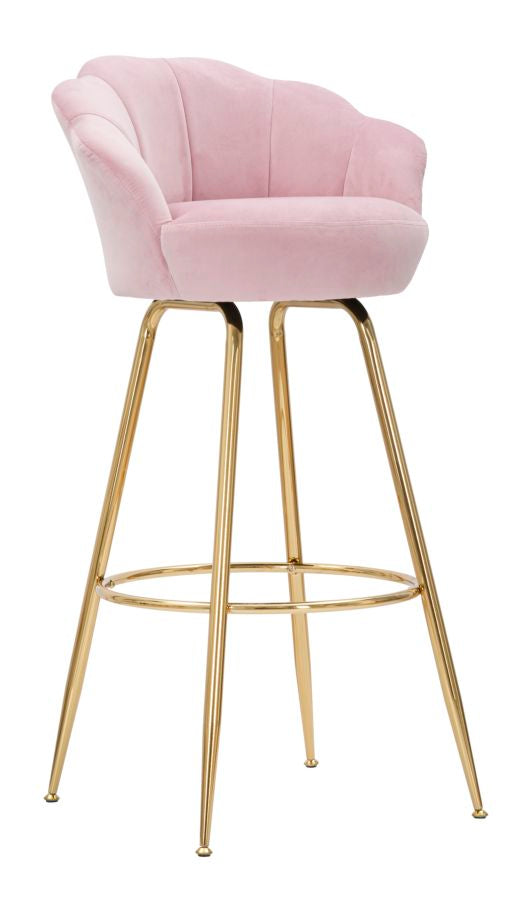 Hellrosa Samt-Barhocker mit goldenen Metallbeinen