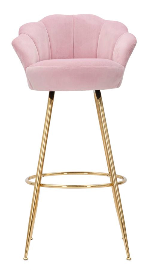 Hellrosa Samt-Barhocker mit goldenen Metallbeinen