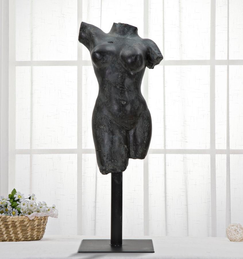 Nackter Weiblicher Oberkörper Skulptur (Schwarz)