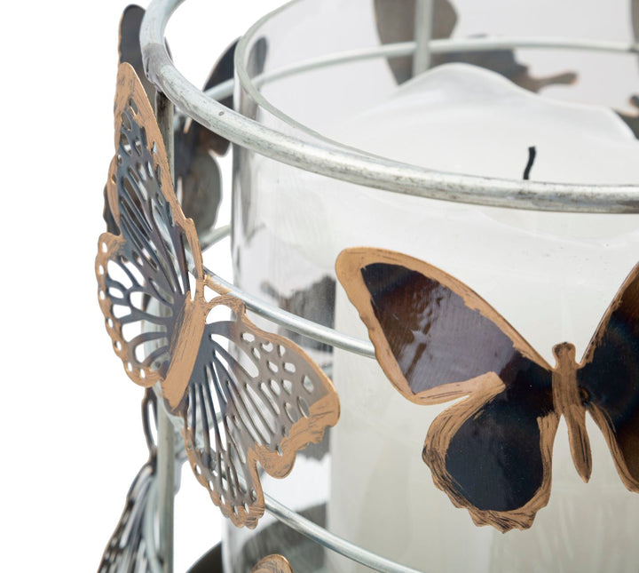 Runder Kerzenständer mit Schmetterling aus Metall