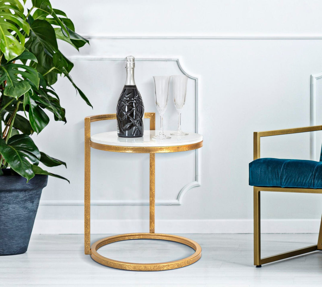 Runder Kunstmarmor Beistelltisch Mit Goldbasis Moderner Endtisch