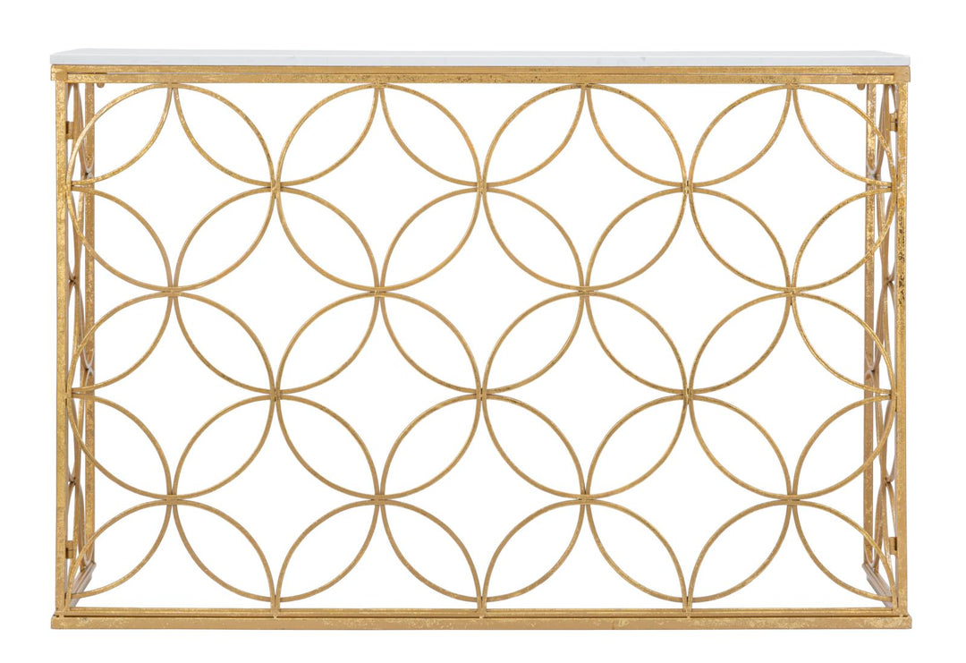 Geometrischer Konsolentisch aus Goldmetall mit Marmorplatte