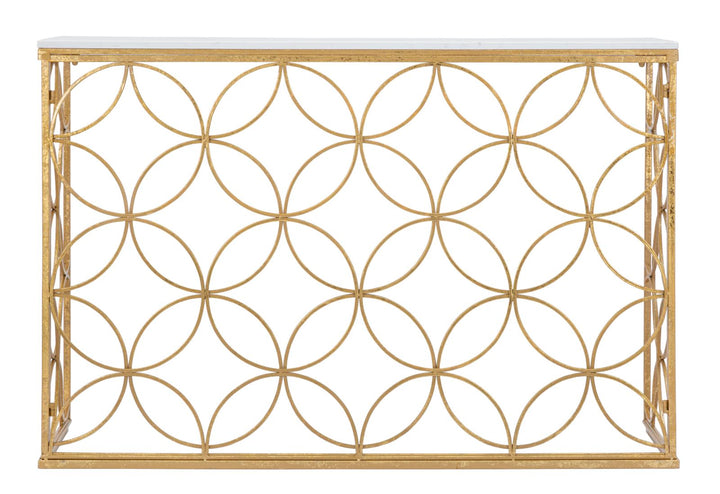 Geometrischer Konsolentisch aus Goldmetall mit Marmorplatte