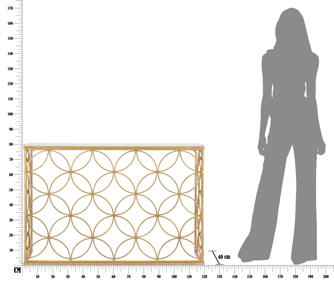 Geometrischer Konsolentisch aus Goldmetall mit Marmorplatte